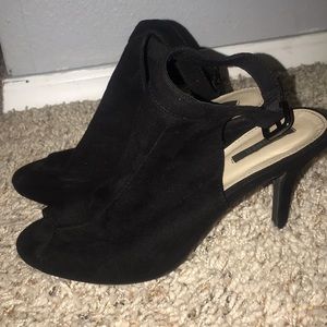 Suede peep toe heels